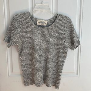 Black and white cable knit short sleeve sweater